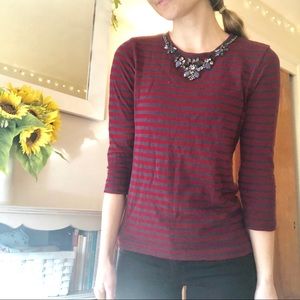 J.Crew XS 3/4 sleeve red blue striped hem shirt